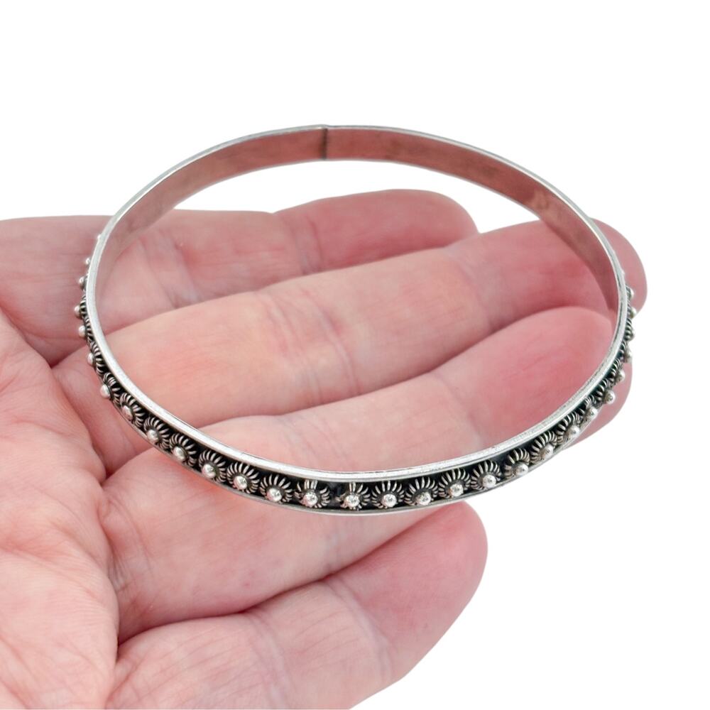 Vintage Taxco Mexican Sterling Silver 925 Bead Bangle Bracelet 8"